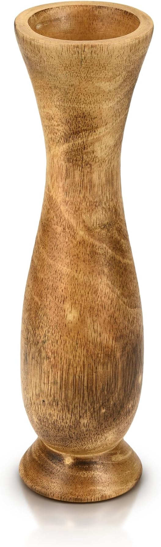 AeraVida 12-Inch Tall Curvy Bottle Mango Wood Vase | Handmade Natural Brown Wooden Flower Vase for Tabletop, Shelf, or Entryway | Rustic Farmhouse Decor Accent