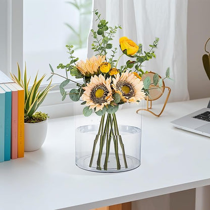 Clear Plastic Vase, Decorative Wide Flower Acrylic Cylinder Vase, Cylinder Vase Floral Container Round Plastic Vases for Home, Wedding Party, Decor, Centerpieces.7.9" x7.9