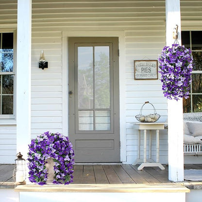 2 pcs Artificial Faux Bougainvillea Flowers Plants for Outdoor Outside Summer Decoration, Fake Silk UV Resistant Long Trailing Vines for Front Door Porch Planter Balcony (Purple Dark Purple)
