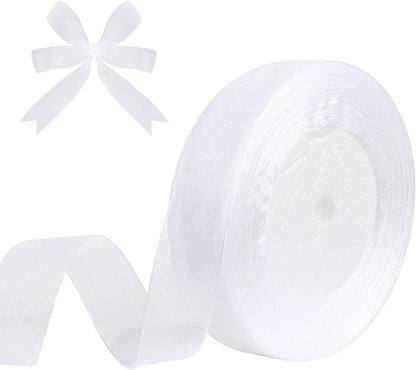 3/4 Inch x 50 Yards Sheer Organza Ribbon Chiffon Ribbon for Gift Wedding Flower Bouquet Wrapping Decorations Crafts (White)