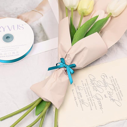 Premium Double Faced Turquoise Blue Satin Polyester Ribbon, 1/4 Inch X 25 Yards, Perfect for Gift Wrapping, Crafts, Wedding Decor, Special Occasions