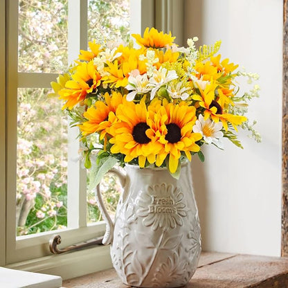 5 Bunches Artificial Sunflowers Bouquets, Fake Silk Sunflower with Faux Daisy Wildflowers Plants for Home Decor Indoor Floral Arrangements Table Centerpiece Bridal Wedding Decor (Orange)