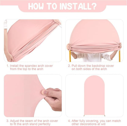 Dusty Rose Arch Backdrop Covers - 7.2FT, 6FT Spandex Fitted Wedding Arch Stand Covers Round Top Chiara Stretchy Arch Backdrop Cover for Wedding Birthday Party Decoration