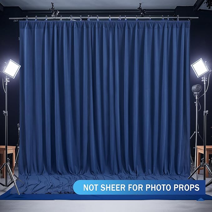 Navy Blue Backdrop Curtains - Wrinkle-Free Polyester Photography Drapes for Wedding, Baby Shower, Birthday, Graduation Party Decorations - 32 X 10FT