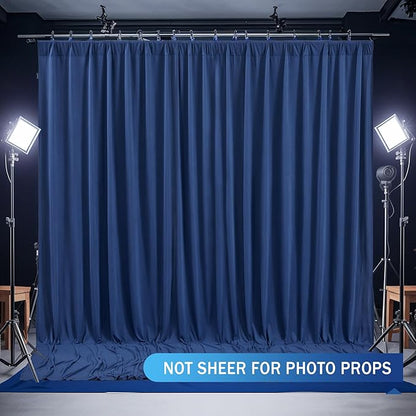 Navy Blue Backdrop Curtains - Wrinkle-Free Polyester Photography Drapes for Wedding, Baby Shower, Birthday, Graduation Party Decorations - 16 X 10FT