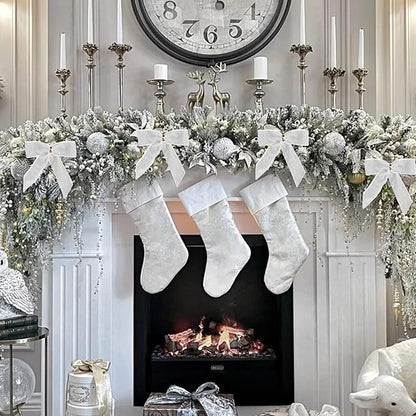 24 Pcs White Small Velvet Christmas Bows for Christmas Tree, Wreath, Gift Wrapping, Crafts, Wedding, Party, Twist Tie Bows for Treat Bag Bakery Candy Bags, Home Decor 1" W,3.5 x 3.5 inch