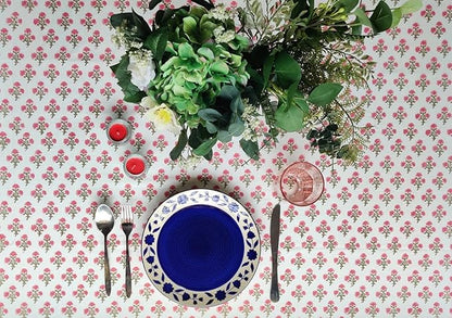 ATOSII Gulbahar White Pink 100% Cotton Fall Rectangle Tablecloth, Hand Block Print Washable Table Cover, Christmas Parties Buffet Dining, Weddings, Thanksgiving, Halloween, 60 X 108 Inches 8 Seater