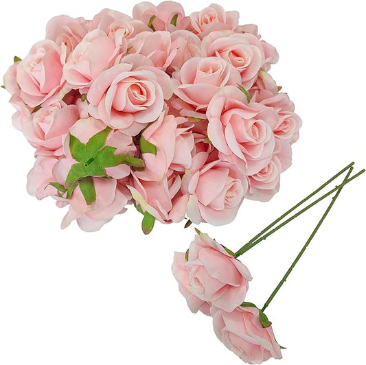 Artificial Satin Rose Flower Heads,42 Pcs Silk Rose Heads with Stems,3.5'' Rose Artificial Flowers Bulk,Artificial Rose Flower Heads for DIY Crafts Bouquet (42, Light Pink)