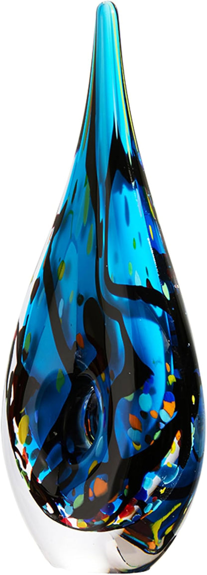 Luxury Lane Hand Blown Abstract Hollow Blue Tear Drop Sommerso Art Glass Sculpture for Home Decor 11.5 inch Tall Centerpiece Table Decoration