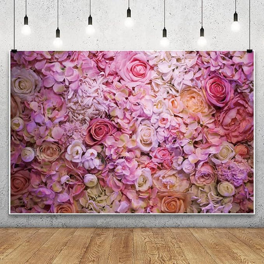 12x8ft Vinyl XMJJKUF Pink Floral Backdrop Flower Colorful Wedding Ceremony Girls Bridal Shower Background Birthday Party Decortaions Banner Portrait Photo Shoot Props