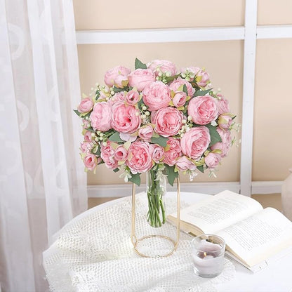 SOMYTING Artificial Peony Flower, Silk Peonies Bouquet Fake Flowers Faux Floral Arrangements Dining Table Centerpieces for Home Kitchen Bridal Wedding Party Decor (Light Pink, 2PCS)