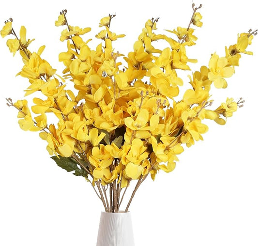 6PCS Yellow Delphinium Artificial Flower Lifelike Silk Larkspur Flowers Plant 35.43" Long Stem Blossoms Fake Flowers for Tall Vase Floral Arrangements Home Table Wedding Decor(Yellow)