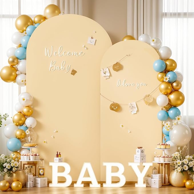 Ivory and Champagne Arch Backdrop Cover Set of 2 Birthday Party Arch Covers 7.2 and 6ft Wedding Arch Cover Stretchy Backdrop Bridal Baby Shower Ivory Arch Covers Spandex