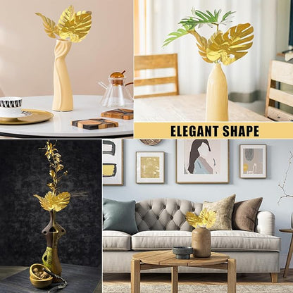 CCINEE 24PCS Golden Artificial Palm Leaves, 3 Sizes Faux Monstera Leaves Simulation Safari Leaves with Stems for Home Hawaiian Luau Party Jungle Beach Theme Party Decoration