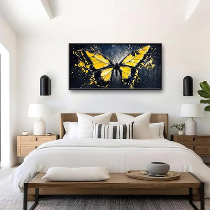 Butterfly Large Wall Art Framed Wall Decor for Living Room Black Butterfly Pictures Oversized Canvas Print Painting Modern Extra Large Framed Artwork for Bedroom Office Home Decor 60"x30"