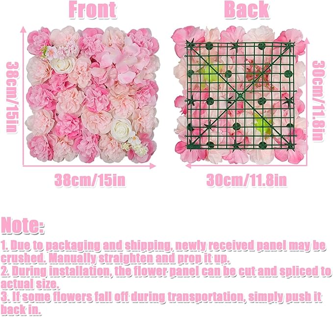 Flower Wall Backdrop, 12PCS 10.6"-15.7" Artificial Flower Wall Panel with Various Styles, 3D Floral Wall Decor for Wedding Photo Background Festive Party Home Decoration (L004, 15 * 15in)