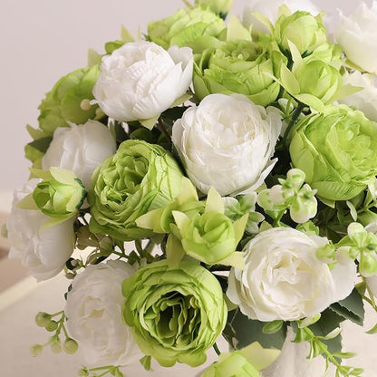 Floweroyal 4 Bunches Peony Artificial Flowers Green Flowers Silk Peonies Bouquets for Wedding Party Table Centerpieces Floral Arrangement Home Kitchen Decor