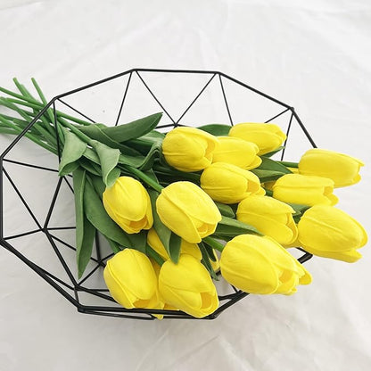 20pcs Artificial Tulips Flowers Fake Faux PU Tulip Bouquet Real Touch Flower Arrangement for Home Room Office Party Wedding Decoration Excellent Gift Idea for Mothers Day (Yellow)