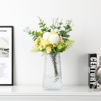 Glass Vase, Clear Flower Vase for Bouquet, Large Glass Vases for Flowers, Modern Vases for Living Room, Bedroom, Dining Table, Office, Kitchen, Wedding, 9 Inches
