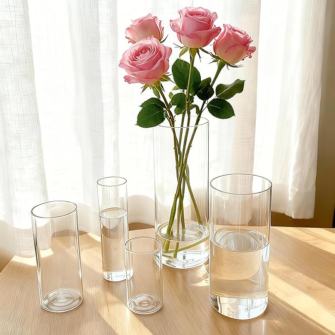 Cylinder Glass Bud Vases Set of 60 Clear Flower Vase for Centerpieces Shelf, Modern Small Vases for Living Room Bedroom Office Home, Decor for Wedding House Warming Party