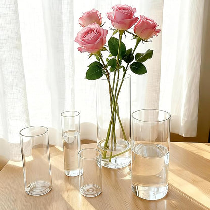 Cylinder Glass Bud Vases Set of 10 Clear Flower Vase for Centerpieces Shelf, Modern Small Vases for Living Room Bedroom Office Home, Decor for Wedding House Warming Party