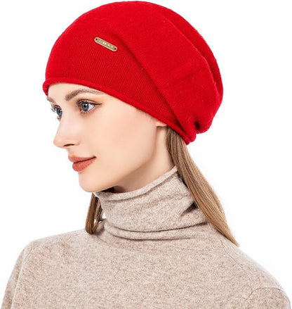QUEENFUR Knit Slouchy Beanie Hats for Women Cashmere Ski Cap Knitted Wool Soft Warm Winter Hat