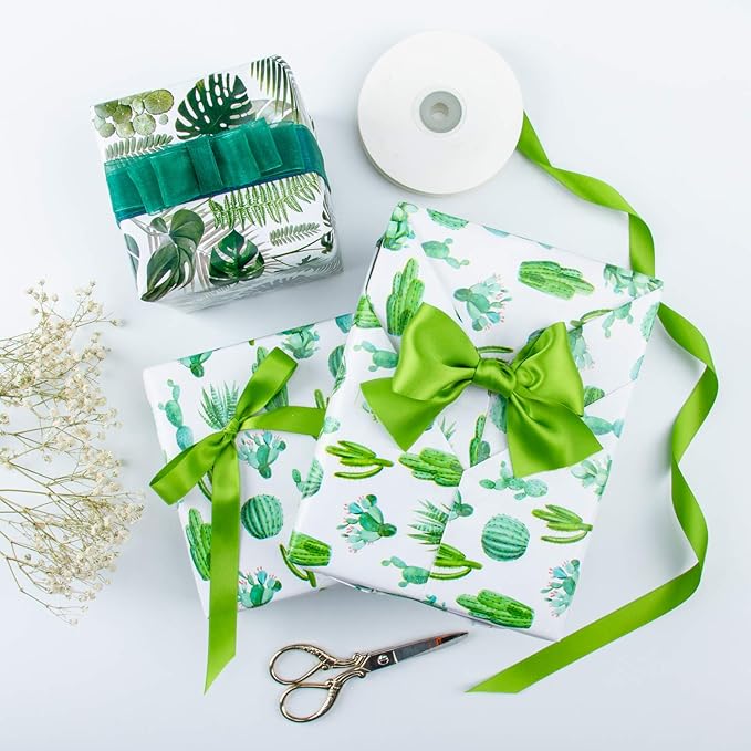WRAPAHOLIC Jumbo Cactus Wrapping Paper Roll - 30 Inch x 33 Feet - Greeny Wrapping Paper for Kids Girls Women Birthday, Wedding, Baby Shower, Bridal Shower