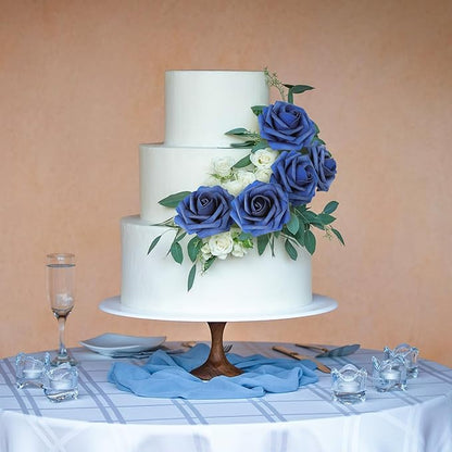 N&T NIETING Artificial Flowers Navy Blue Roses 50Pcs Fake Flowers Foam Roses with Stems for DIY Wedding Bridesmaid Bridal Bouquets Centerpieces Party Home Decoration Baby Shower