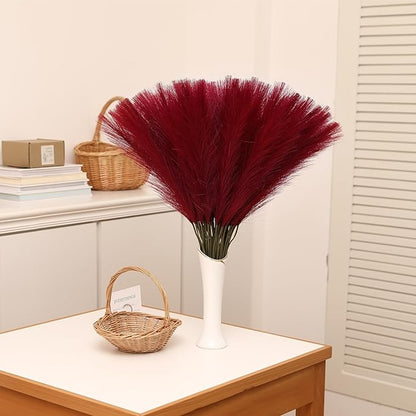 Faux Burgundy Pampas Grass - 30pcs 24 Inch Artificial Pampas Grass Decor Tall, Fake Pompas Grass for Vase Filler, Table Centerpieces, Wedding, Party and Home Decor (Burgundy, 30 Pieces)