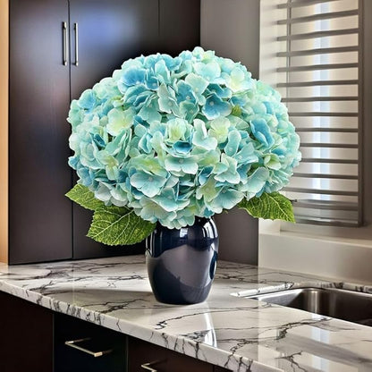 2Bouquets Artificial Fake Flowers Plants Silk Hydrangea Arrangements Wedding Bouquets Decorations Plastic Floral Home Kitchen Garden Party Festival Bar DIY (Light Blue,5 Flower Heads)