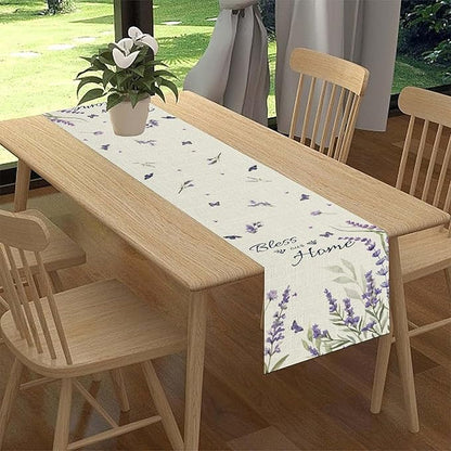 Purple Floral Table Runner, Spring Summer Watercolor Lavender Flower Country Farmhouse Coffee Table Center Decor for Home Kitchen Dining Patio Holiday Party Table Decorations 13x108 inches