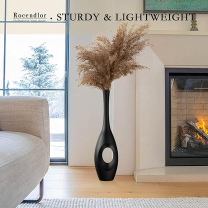 23.6" Black Floor Vase – Donut-Shaped Oval Body with Slim 3cm Neck, Modern Tall Decorative Vases for Living Room, Entryway, Office Decor – Resin Tall Floor Vase