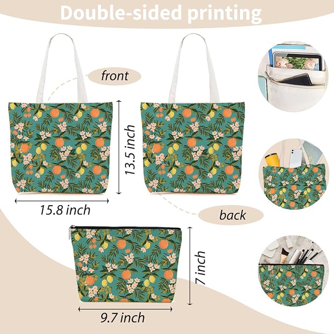 Aesthetic Floral Tote Bag Makeup Bag Flower Decor Gifts for Girls Christmas Shopping Grocery Bags Cosmetic Bags