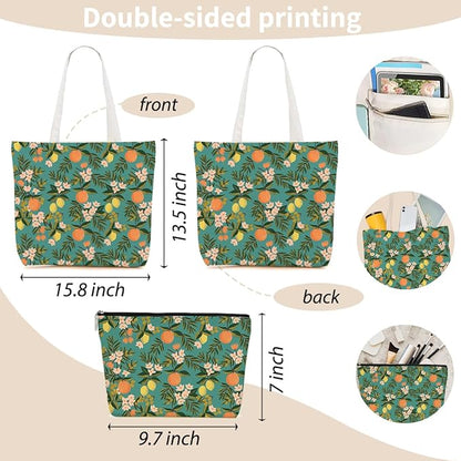 Aesthetic Floral Tote Bag Makeup Bag Flower Decor Gifts for Girls Christmas Shopping Grocery Bags Cosmetic Bags
