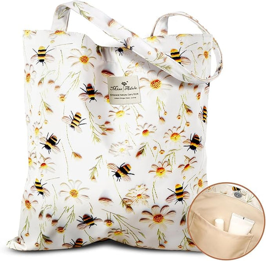 Aesthetic Cotton Tote Bag for Women - Reusable Shoulder Bag with Buckle Fabric Bag for Gym, Travel, Work