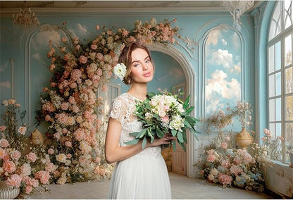 Baocicco 5x3ft Floral Wall Photography Background Romantic Style Arch Door Oil Painting Flowers Photo Background for Women Wedding Party Banner Supplies Girls Birthday Decorations Photoshoot Studio