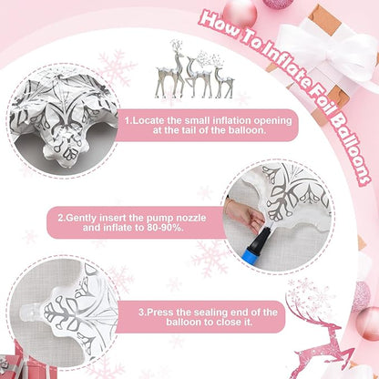 Pink Winter Wonderland Balloon Arch Garland Kit, Pink White Metallic Silver Balloons with Snowflake Star Foil Balloons for Winter Christmas Baby Its Cold Outside Baby Shower Birthday Party Decorations
