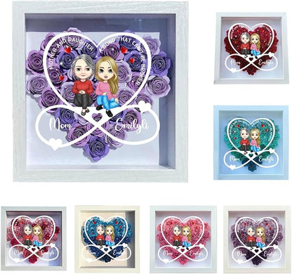 Personalized Mom Flower Shadow Box Custom Heart Shaped Rose Flower Shadow Box Frame Mother and Daughter A Bond That Can't Be Broken Mother's Day Portrait Shadowbox Memory Gifts for Mom from Daughter