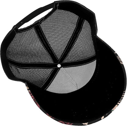 Tropical Pink Flowers Hats Women Men Hawaii Trucker Hat Adjustable Snapback Mesh Baseball Cap Hat