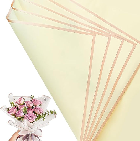 30 Sheets Pale Yellow Gold Edge Flower Bouquet Wrapping Paper，Florist Supplies Waterproof Floral Bouquet Wrapping Paper Bouquet Accessorie，Flower Shop Packaging Pape for DIY Gift Wedding Birthday