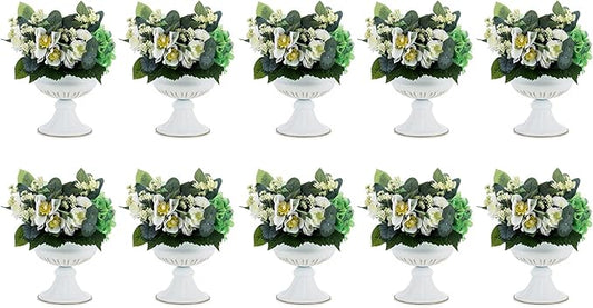 Nuptio White Vases for Centerpieces Wedding - 10 Pcs 6.5in Height Metal Urn Planter Elegant Wedding Centerpieces for Tables - Trumpet Vase for Weddings Party Decoration Centerpiece Table Decorations