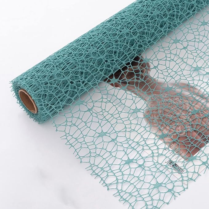 Korean Jacquard Net Mesh Openwork Floral Wrapping Paper 1 Roll Florist Supplies Flower Bouquet Wrapping Paper Floral Supplies for Fresh Flowers, 50cm x 5 Yard (Turquoise)