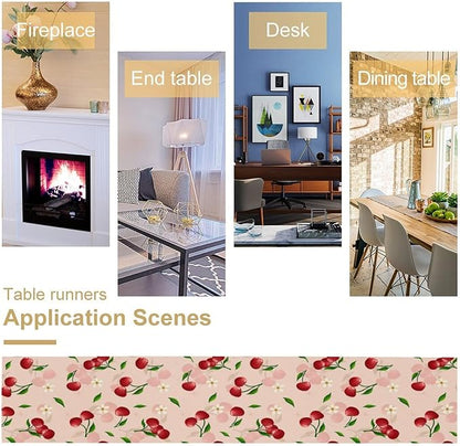 Cherry Table Runner,Spring Summer Fruit Tropical Birthday Party Decorations Dining Room Home Kitchen Table Decor 13 x 70In