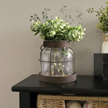 Vintage Glass Farmhouse Vase, Rustic Lantern Decor with Plants Flowers Lights Vintage Style Vases for Home Decor Floral Arrangement Hostess Gift