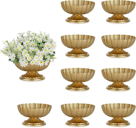 NUPTIO Small Gold Vases for Centerpieces: Brass Compote Vases for Flowers - Metal Pedestal Bowl Decor for Wedding Table Home Set of 10