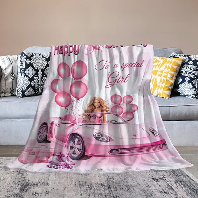 Birthday Blanket Birthday Gifts for Girls Women Pink Throw Blanket for Kids Adults Soft Warm Cozy Fleece Blanket for Couch Sofa Bed 60"x80"