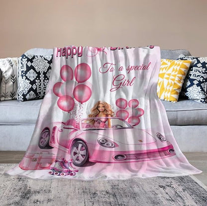 Birthday Blanket Birthday Gifts for Girls Women Pink Throw Blanket for Kids Adults Soft Warm Cozy Fleece Blanket for Couch Sofa Bed 60"x80"