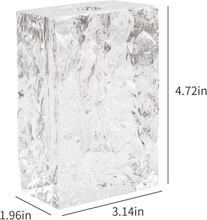 Crystal Flower Vase with Glacial Texture,Heavy Duty Large Clear Vase for Dining Table Kitchen Office Home Shelf Display Wedding Living Room Centerpieces