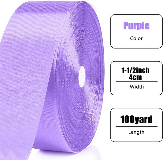 NESCCI 100 Yards Ribbon,1-1/2 Inch Light Purple Satin Ribbon,Single Face Satin Ribbons,Perfect for Gift Wrapping,Wedding Decoration,Handmade Bows,Wrapping Bouquet and More