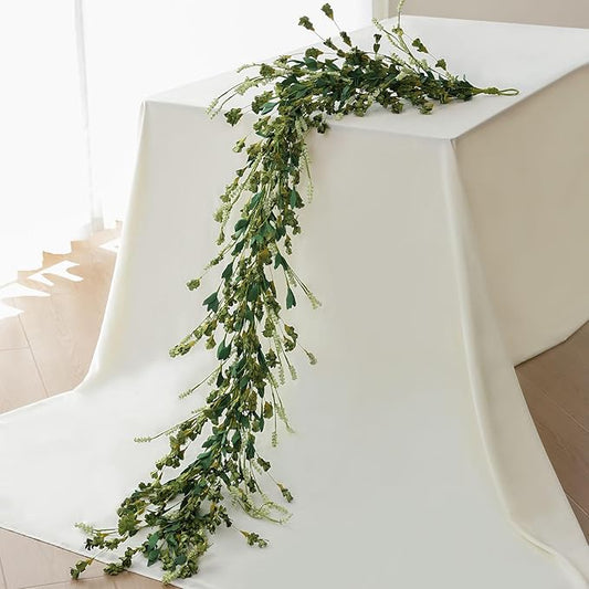 Mizii Fall Garland Artificial Flower Garlands 6 Feet Fake Wildflower Floral Garland Hanging Vines Flowers Decorations for Mantle Table Centerpieces Room Wall Fireplace Wedding Fall Decor (Green)